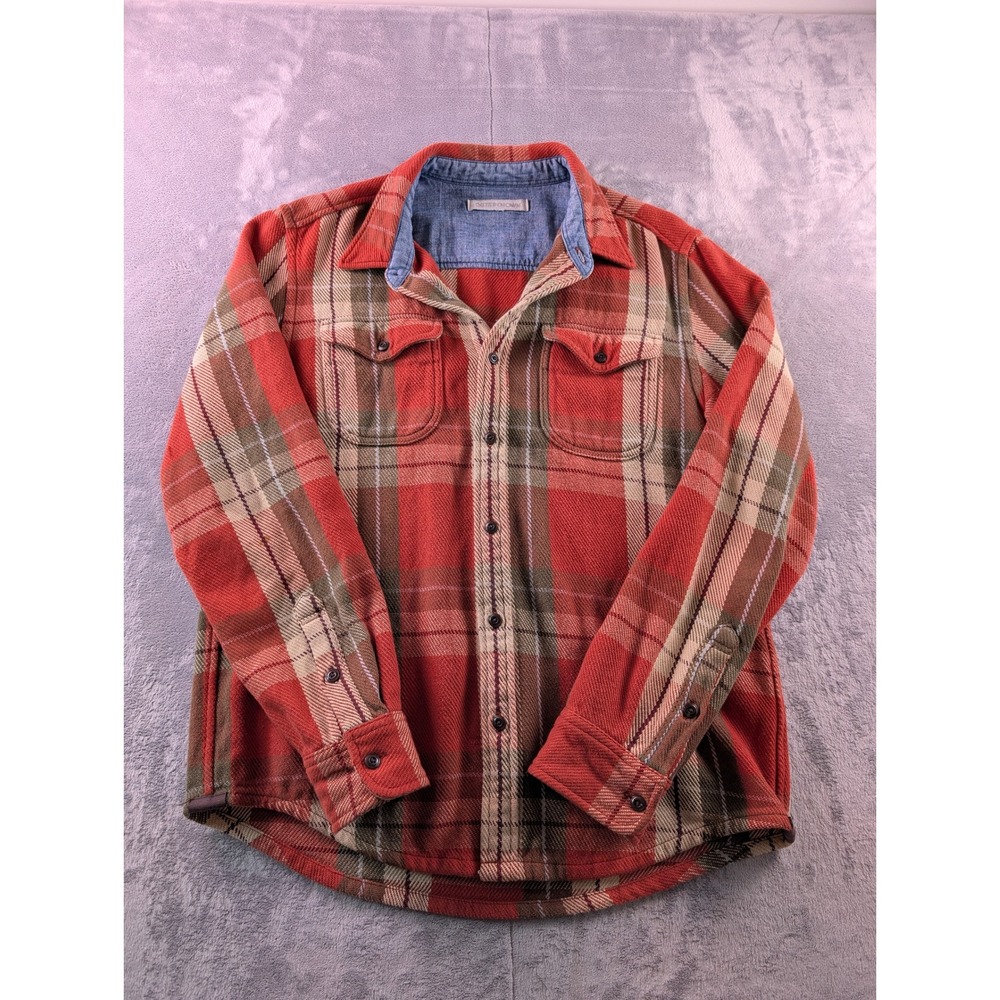 Outerknown Blanket Shirt Mens Medium Red Brown Plaid Organic Cotton Flannel